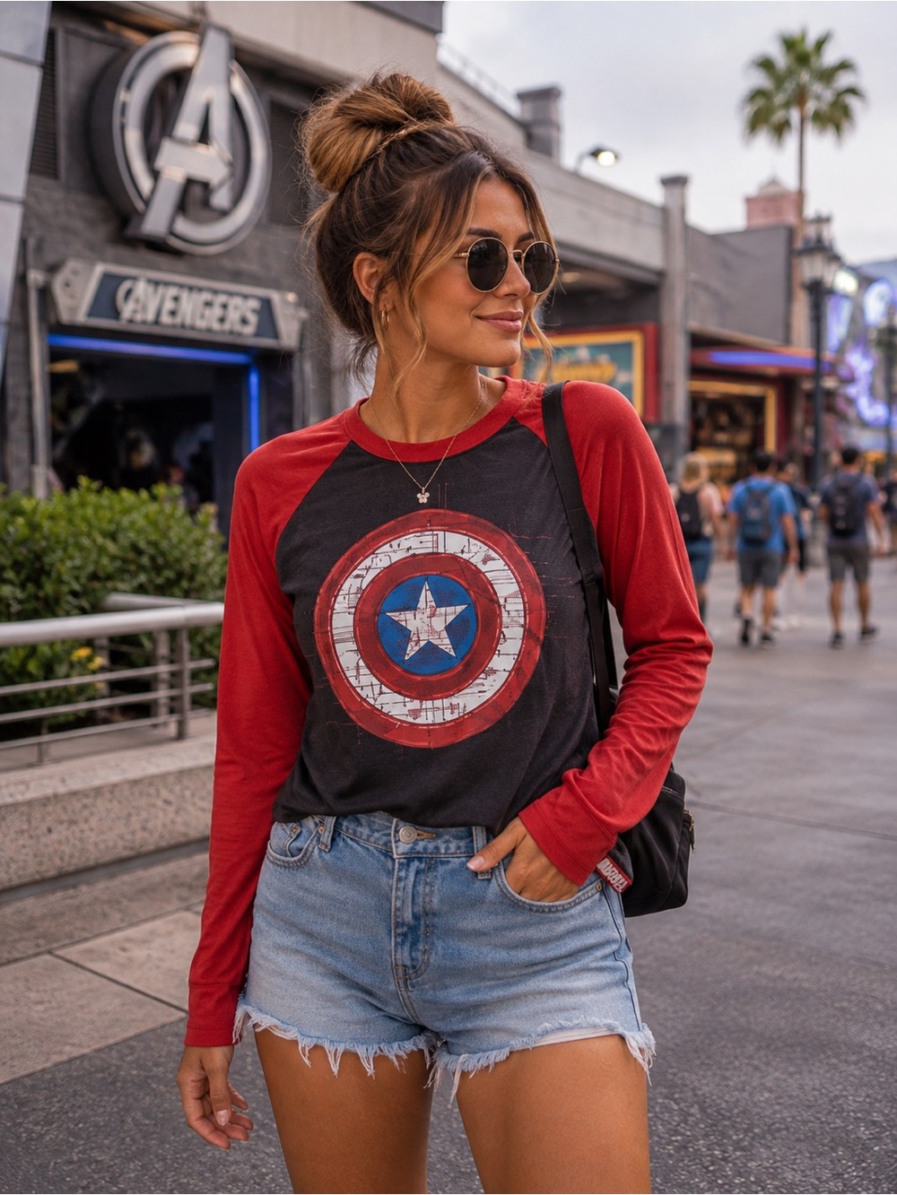 Marvel Captain America Shield Graphic Raglan Long Sleeve Red/Black Men’s XL NWT